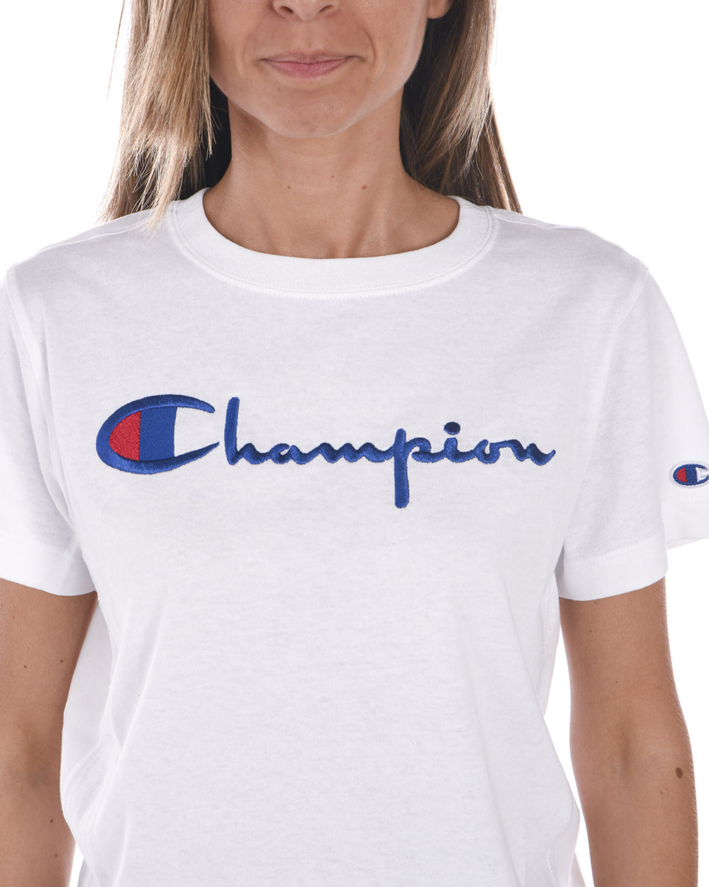Maglietta Bianca Champion con Logo Ricamato - mem39