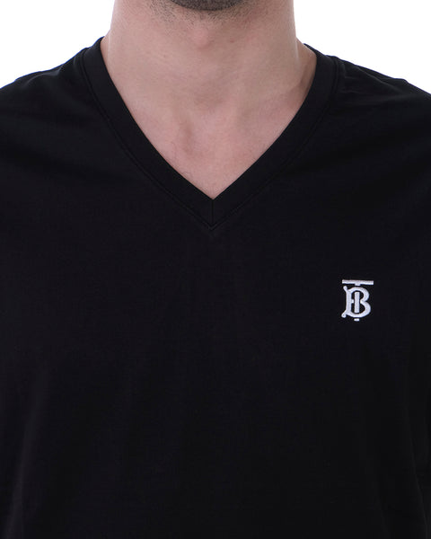 Maglietta Burberry in Cotone Nero con Logo Ricamato - Eleganza Urbana