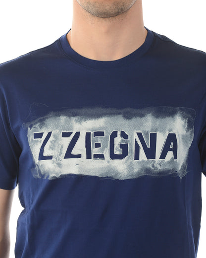 Maglietta in Cotone Blu Stampata by Zegna - mem39