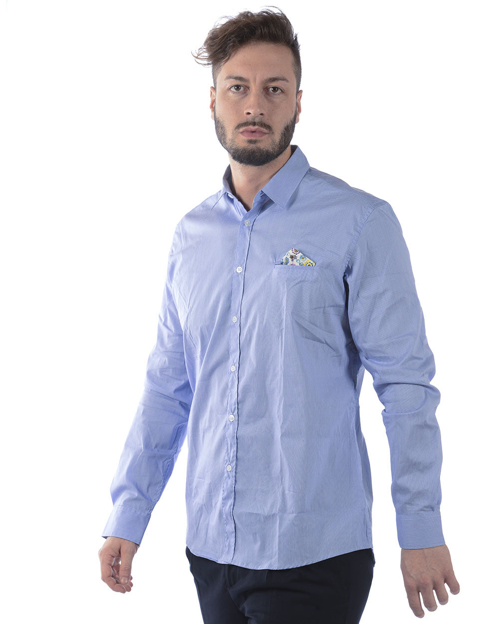 Camicia Eleganza Azzurro Bianco Daniele Alessandrini - mem39