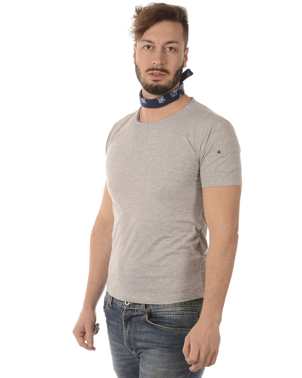 T-shirt Blu con Dettaglio Foulard - Daniele Alessandrini