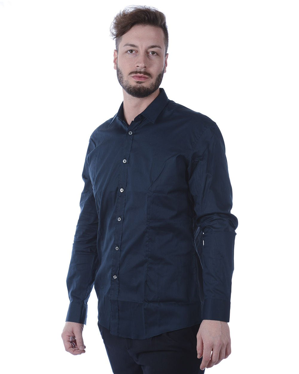 Camicia Blu Daniele Alessandrini: Eleganza Cotone ed Elastan