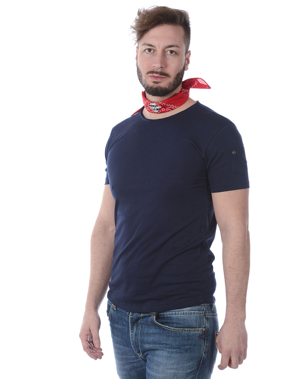 T-shirt Daniele Alessandrini Blu XXL con Foulard Abbinato