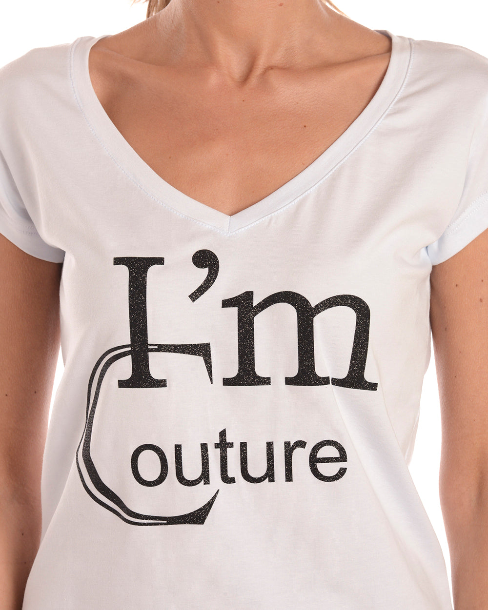 T-shirt Bianca Collo a V - I'M C COUTURE - mem39