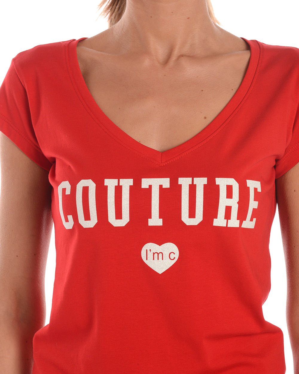 T-shirt I'M C COUTURE Collo a V XS Rosso