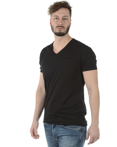 Maglietta Daniele Alessandrini nera in cotone XXL con collo a V