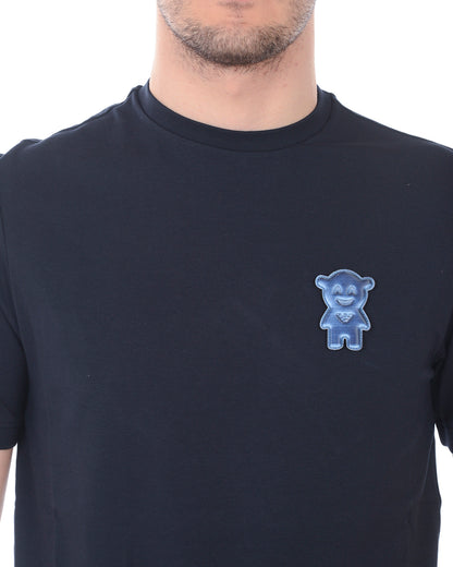 T-Shirt Emporio Armani Blu con Patch Manga Bear - mem39