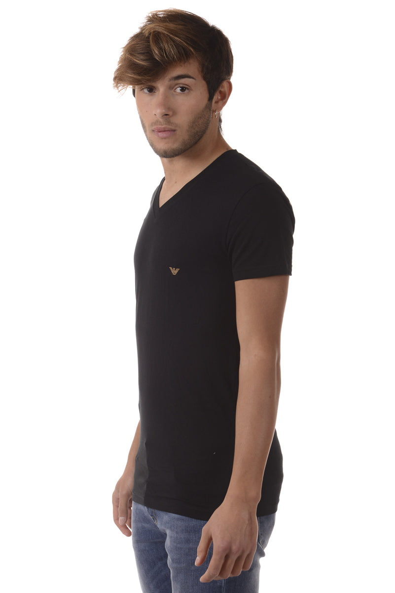 Maglietta nera in cotone elastan Emporio Armani