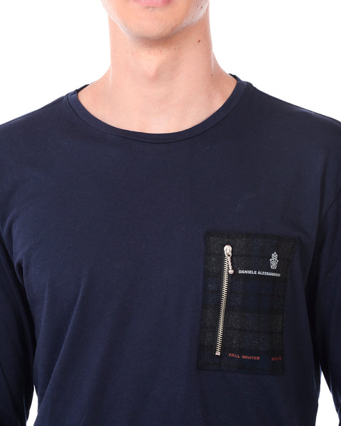 T-shirt Daniele Alessandrini XL Blu Manica Lunga con Logo Stampato