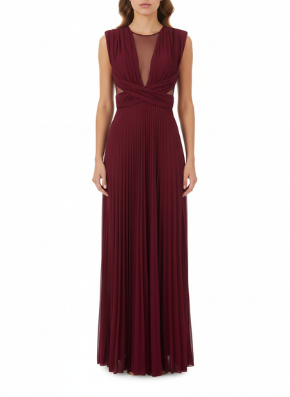 Elisabetta Franchi abito lungo plissè lurex rosso ciliegia