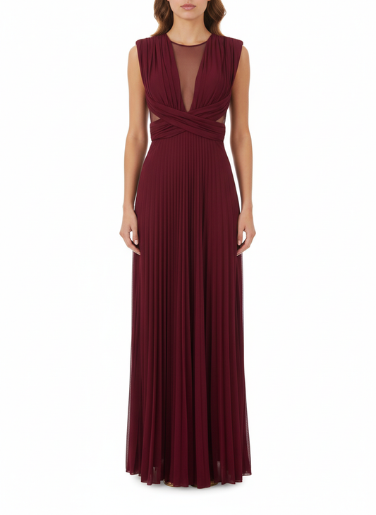 Elisabetta Franchi abito lungo plissè lurex rosso ciliegia - mem39
