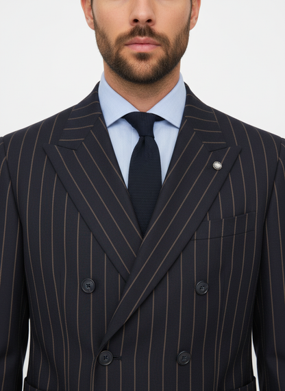 Manuel Ritz giacca doppiopetto gessata blu beige