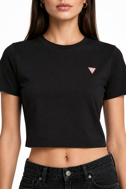 GUESS JEANS T-SHIRT MANICHE CORTE DONNA NERO