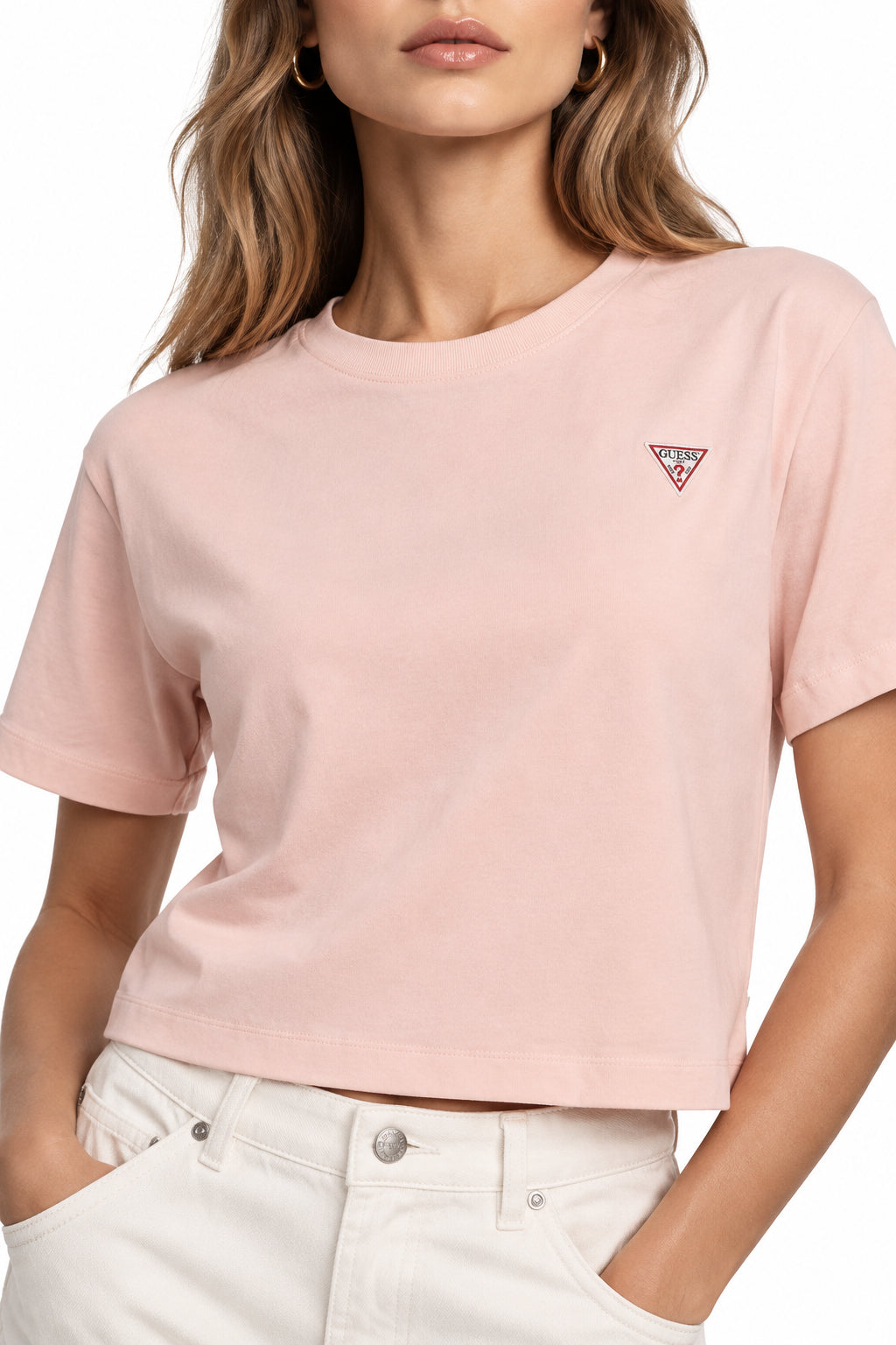 GUESS JEANS T-SHIRT MANICHE CORTE DONNA ROSA