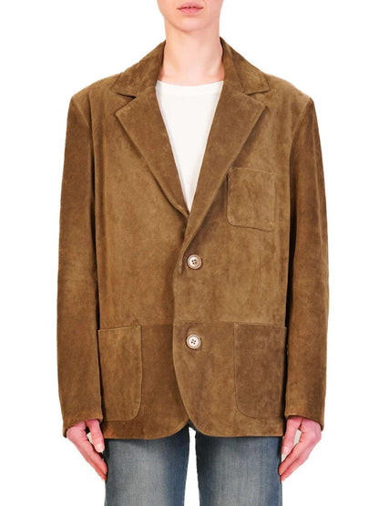 Vicolo giacca blazer in pelle scamosciata marrone fango