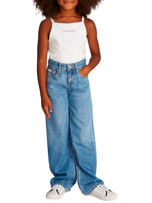 Calvin Klein Jeans jeans gamba larga in denim lavaggio blu