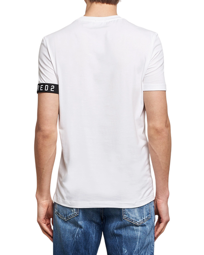 Dsquared2 T-shirt manica corta con banda logata bianco nero