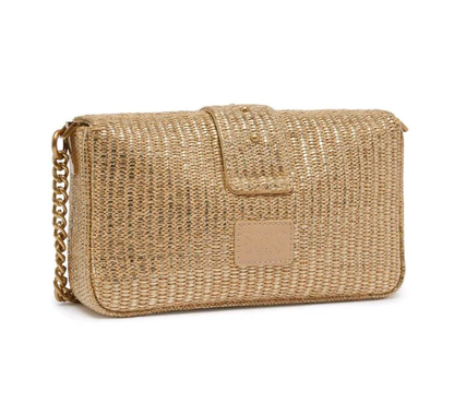 Pinko borsa Love Bag One Mini Slouchy in rafia beige oro