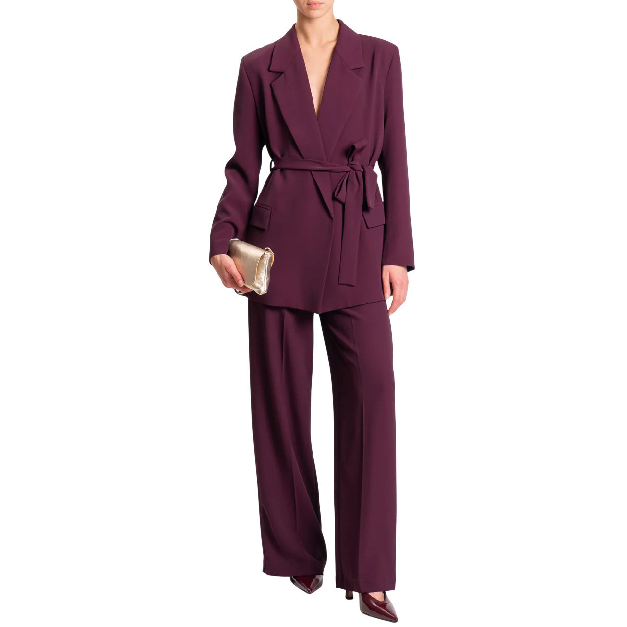 Vicolo giacca blazer con cintura color prugna