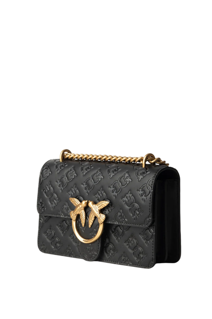 Pinko borsa Love One Mini in pelle con logo imprimè nero oro