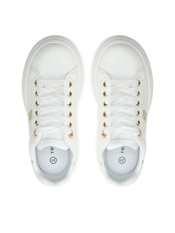 Tommy Hilfiger sneakers in ecopelle con logo bianco oro
