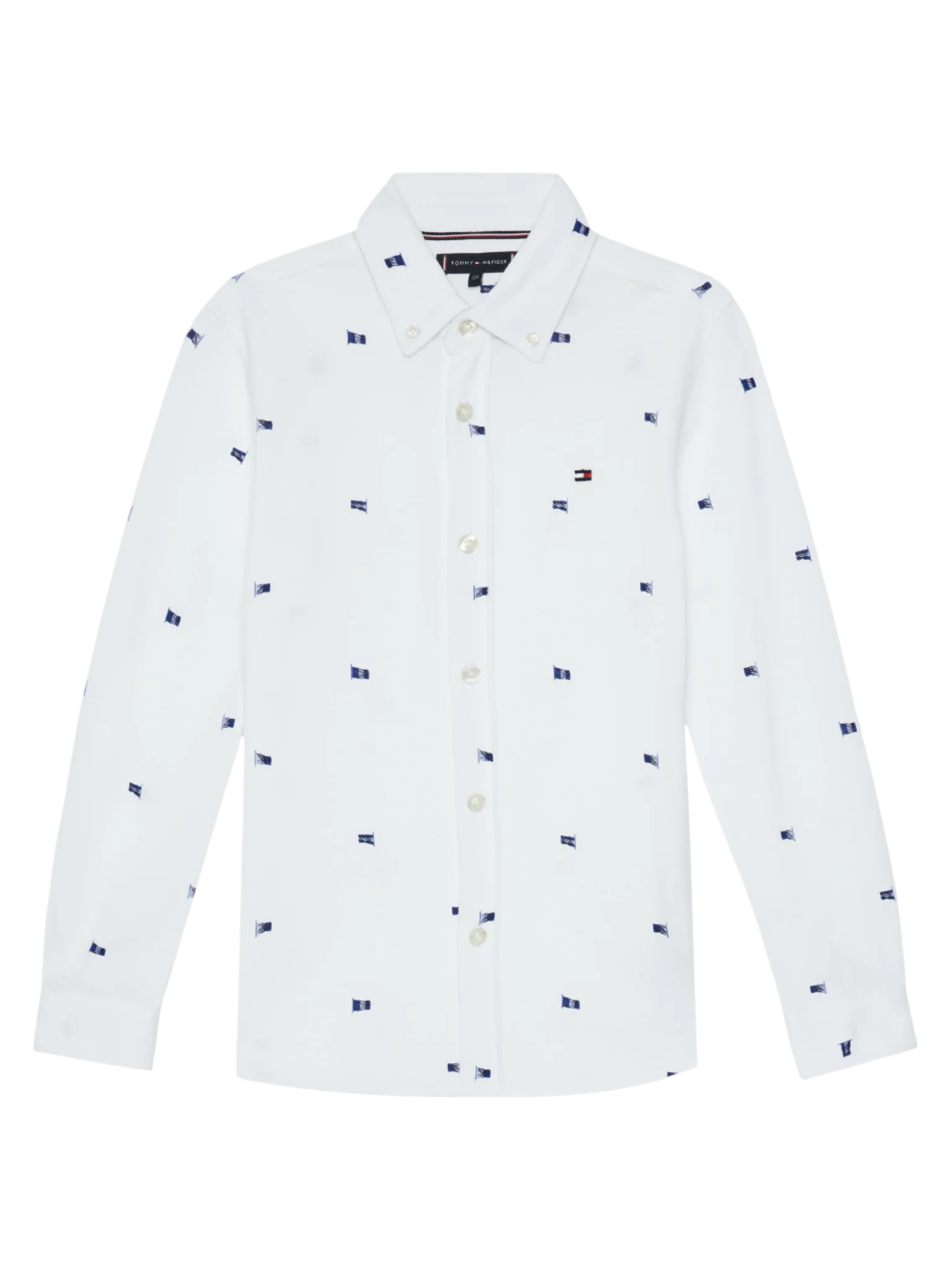 Tommy Hilfiger camicia manica lunga in pique con bandierine bianco