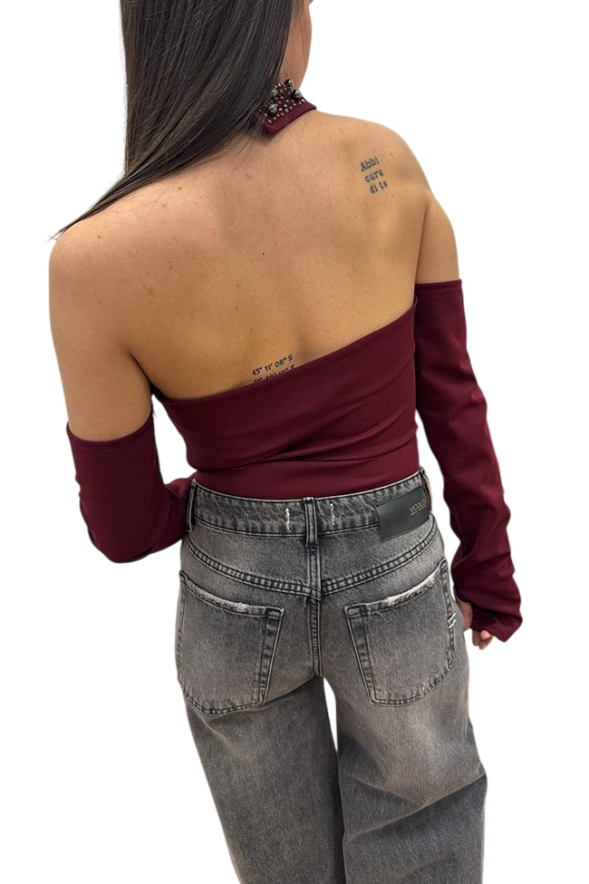 Haveone top con colletto gioiello bordeaux
