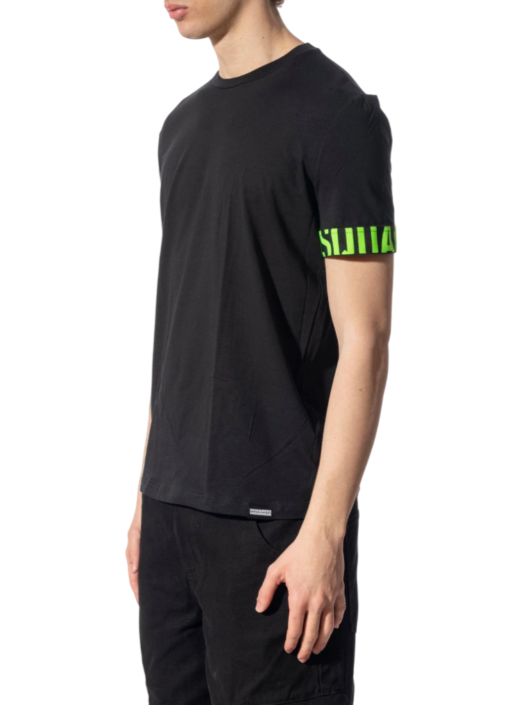 Dsquared2 T-shirt manica corta con banda logata nero verde fluo