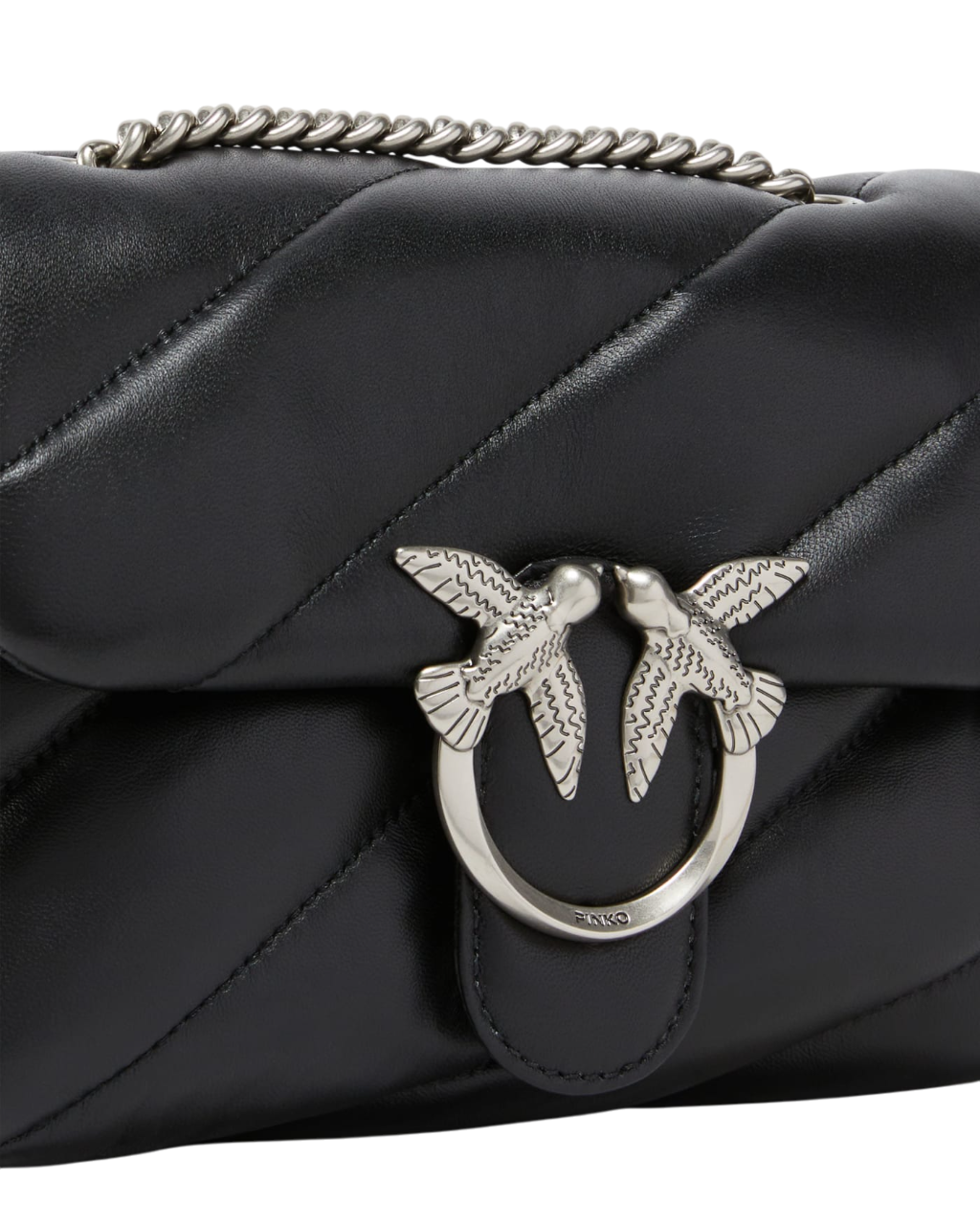 Pinko borsa Love Bag Mini Puff in pelle trapuntata nero argento