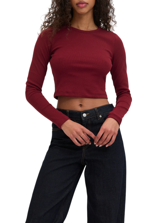 Jjxx T-shirt crop a costine bordeaux