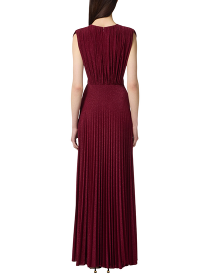 Elisabetta Franchi abito lungo plissè lurex rosso ciliegia