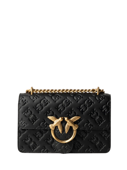 Pinko borsa Love One Mini in pelle con logo imprimè nero oro
