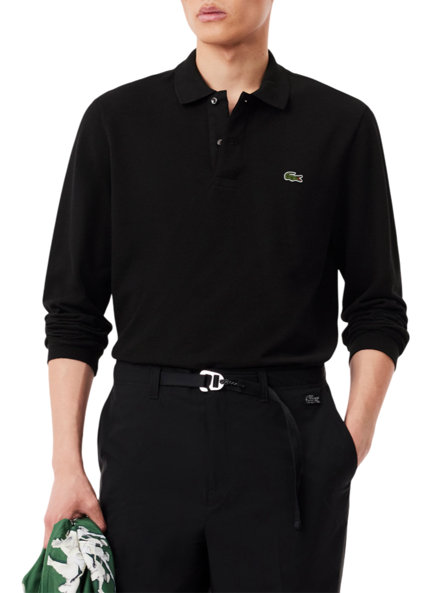 Lacoste polo manica lunga 12.12 in piquè nero