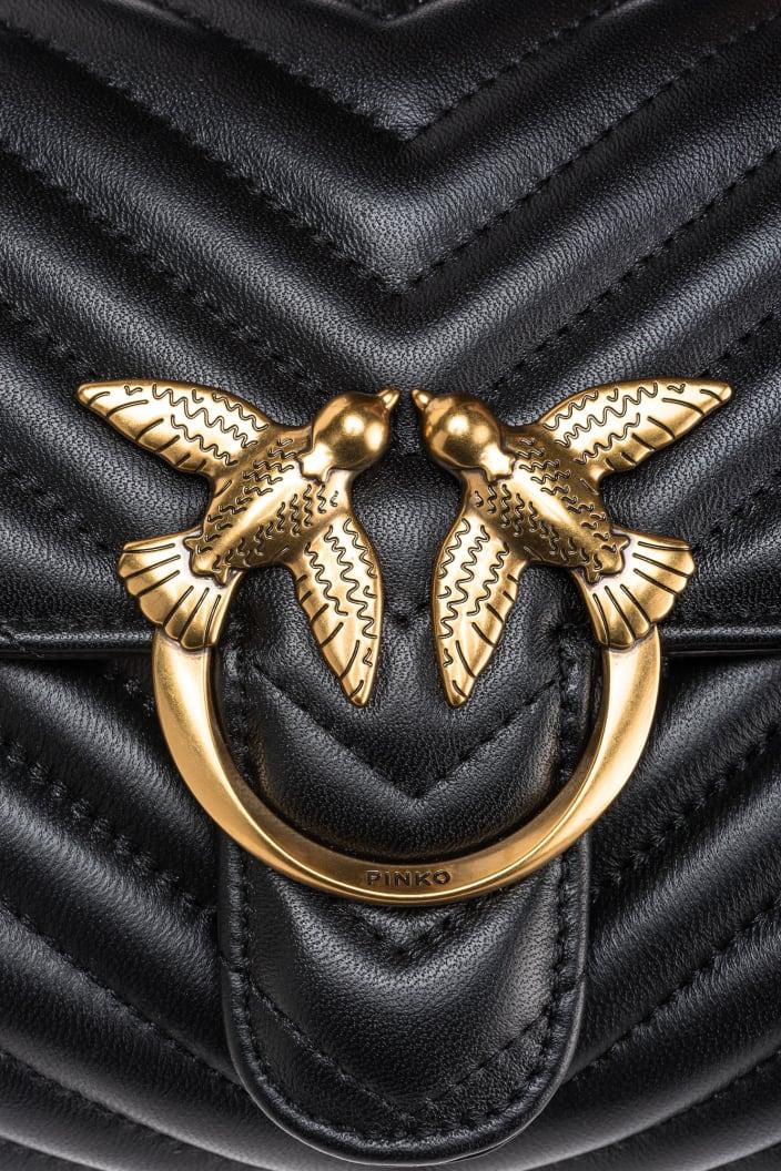 Pinko borsa Love Bag Lady Puff Mini in pelle chevron nero oro