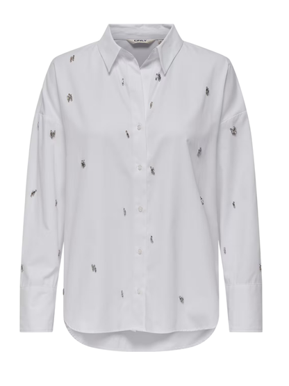 Only camicia manica lunga Oregon con dettagli gioiello bianco