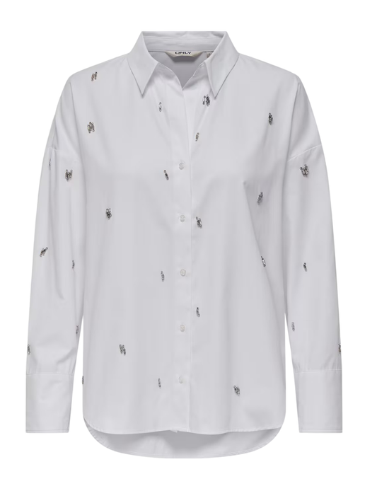 Only camicia manica lunga Oregon con dettagli gioiello bianco