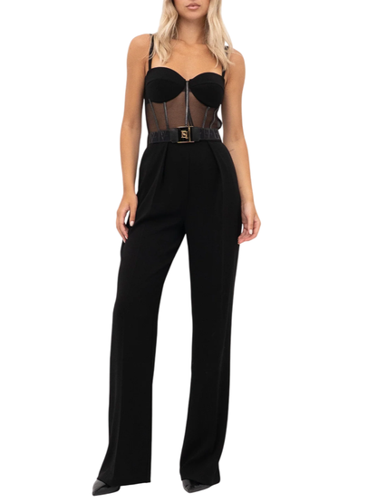 Elisabetta Franchi tuta jumpsuit in tulle e crepe nero