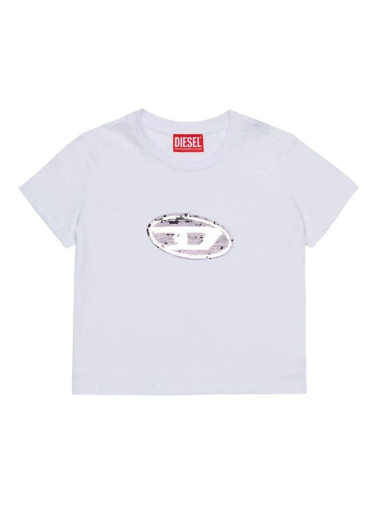 Diesel T-shirt manica corta con logo paillettes bianco