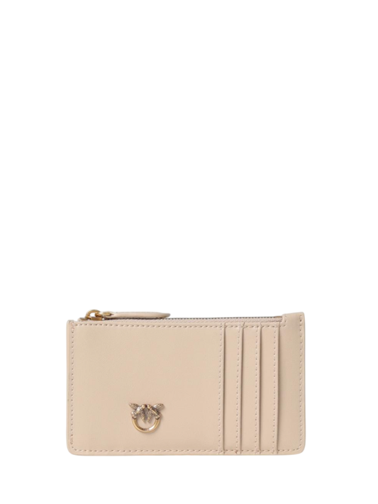 Pinko portacarte Airone in pelle beige oro