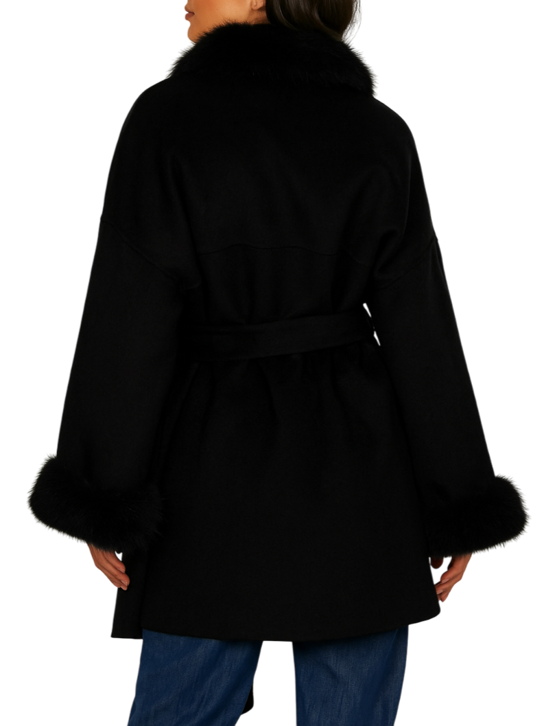 Relish cappotto doppiopetto Vexat con ecopelliccia nero