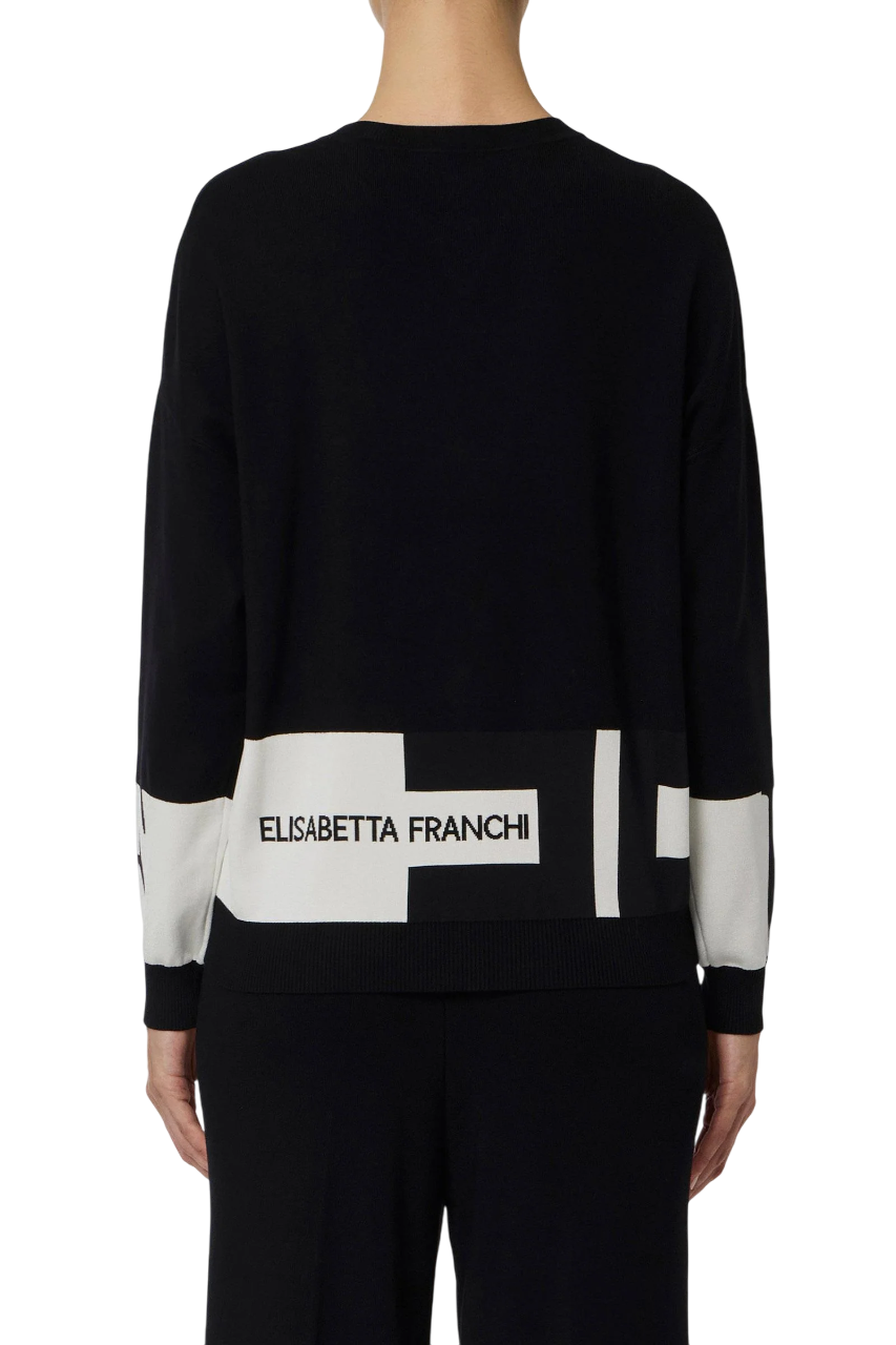 Elisabetta Franchi maglia bicolore con logo nero bianco