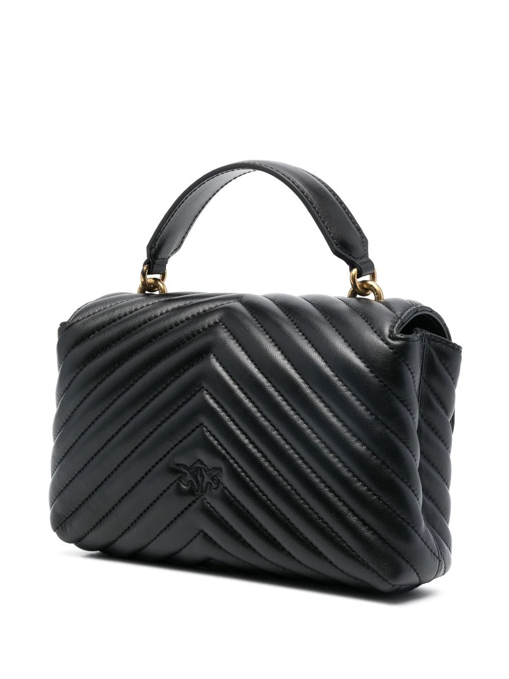 Pinko borsa Love Bag Lady Puff Mini in pelle chevron nero oro