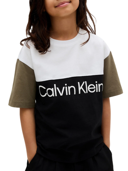 Calvin Klein T-shirt bambino colorblock nero bianco verde