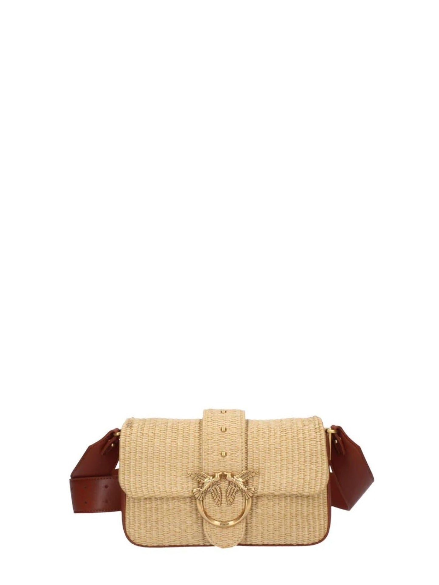 Pinko borsa Love One Mini Slouchy in rafia beige