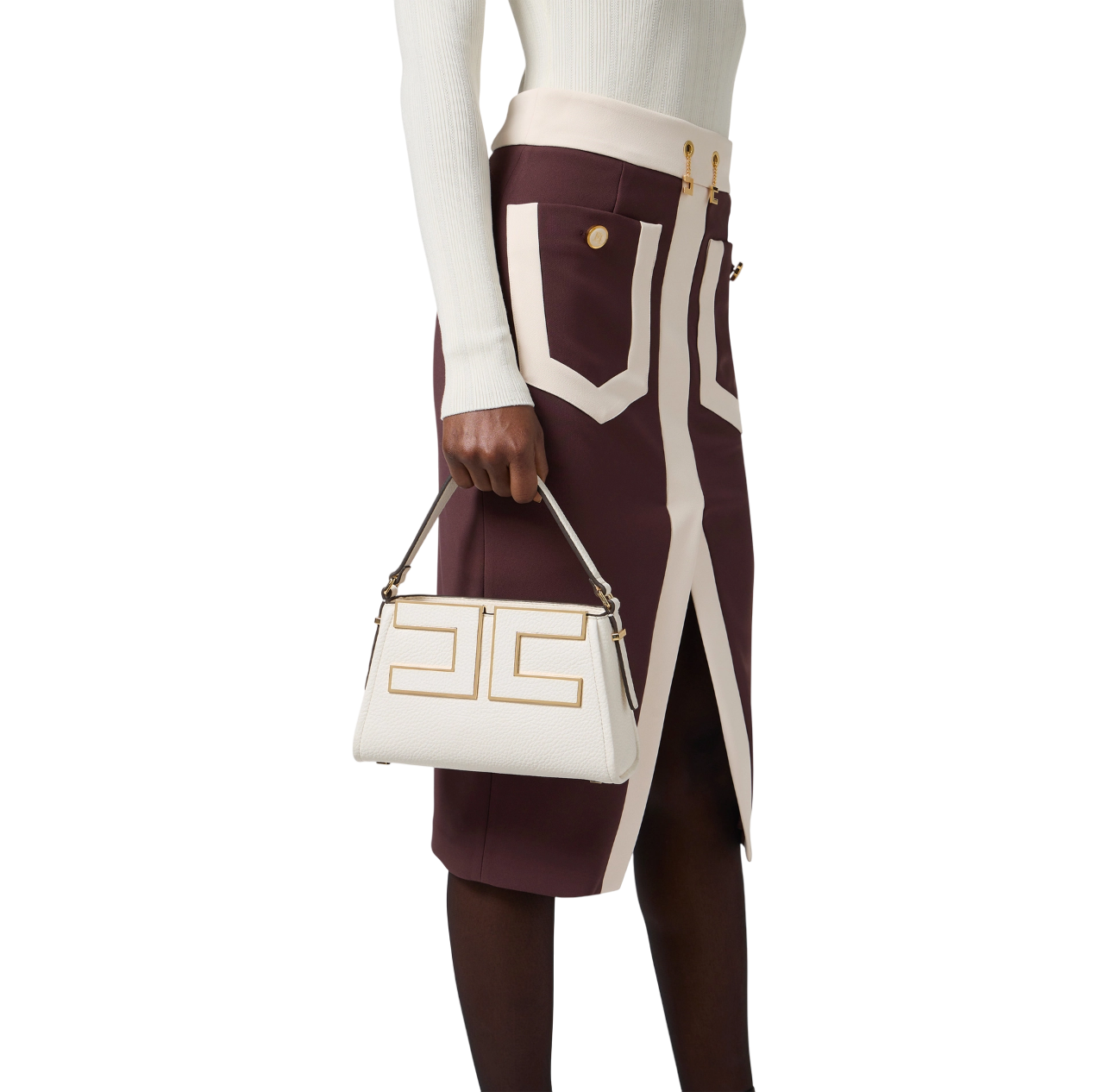 Elisabetta Franchi borsa in ecopelle con logo bianco latte