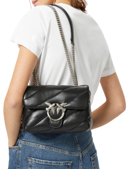 Pinko borsa Love Bag Mini Puff in pelle trapuntata nero argento