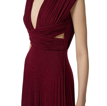 Elisabetta Franchi abito lungo plissè lurex rosso ciliegia