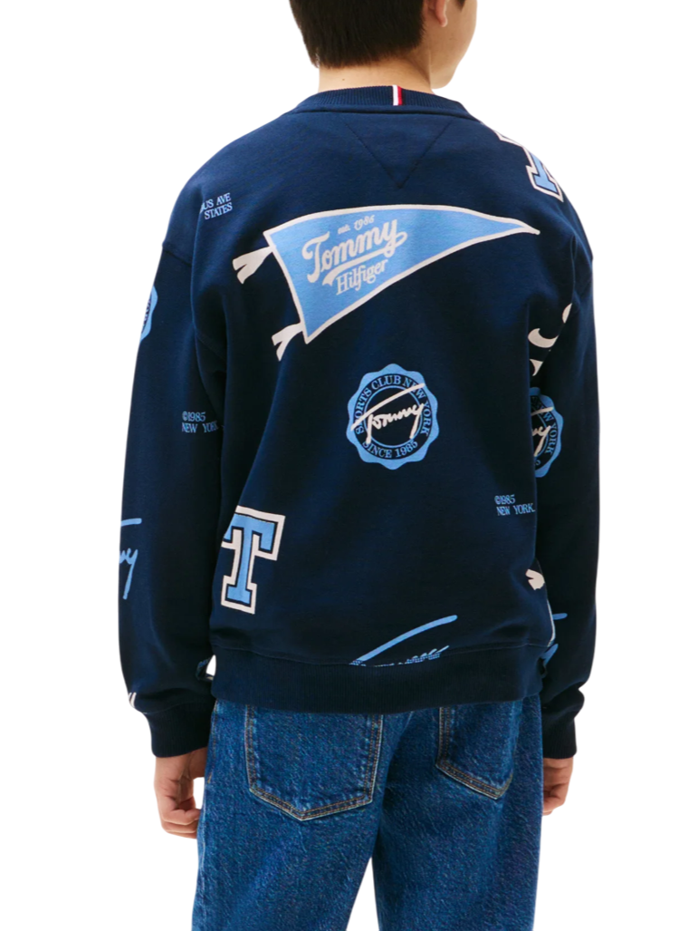 Tommy Hilfiger felpa bambino con stampe logo blu