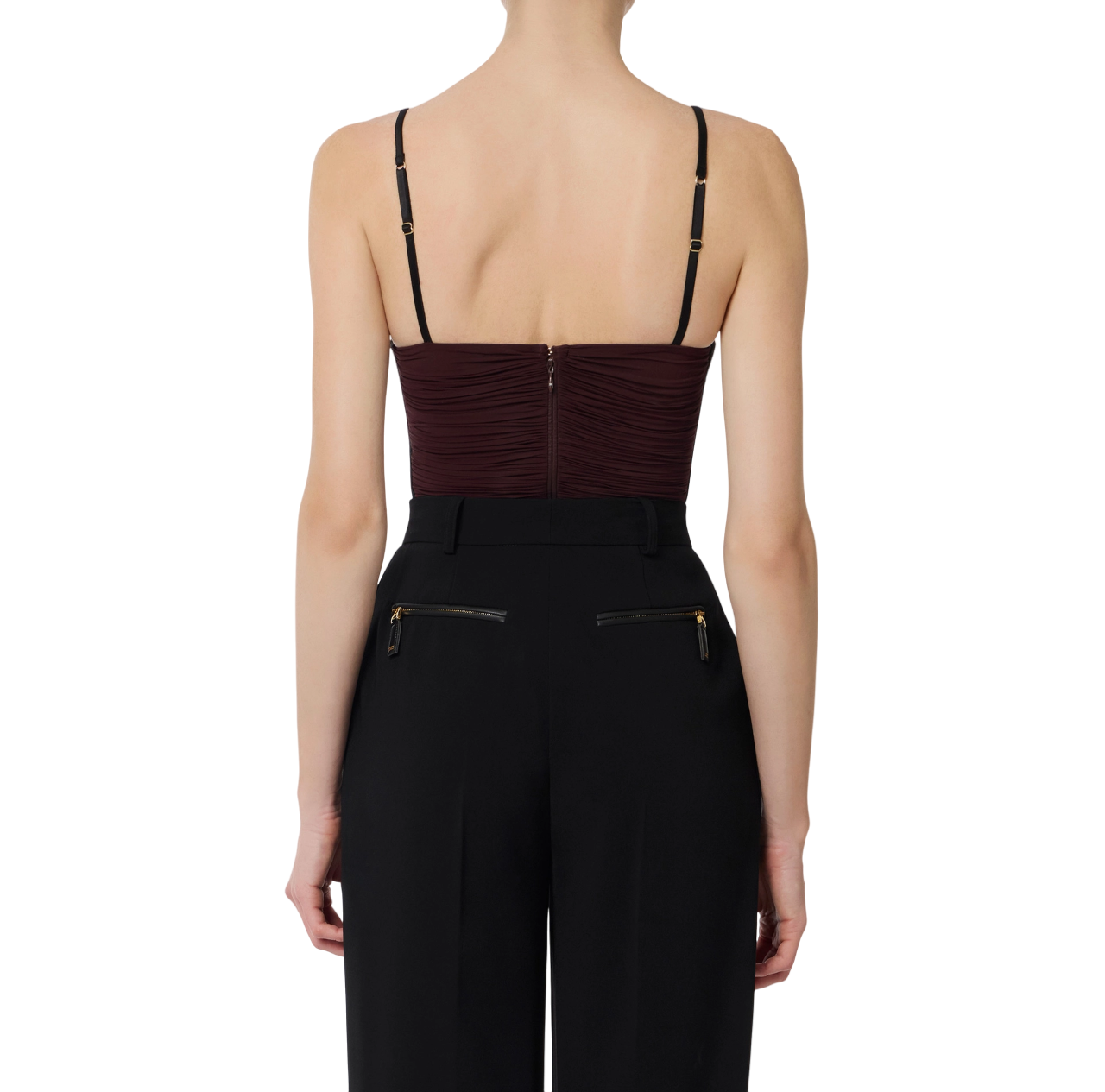 Elisabetta Franchi body con drappeggi borgogna nero