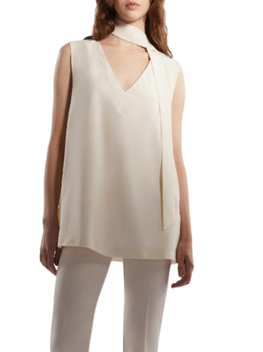 Simona Corsellini blusa smanicata con fusciacca panna